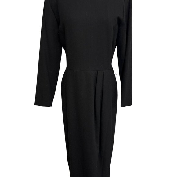 Vintage Spenser Jeremy Black Wool Long Sleeve Midi Dress Size 10 Made In USA LBD - Picture 1 of 14